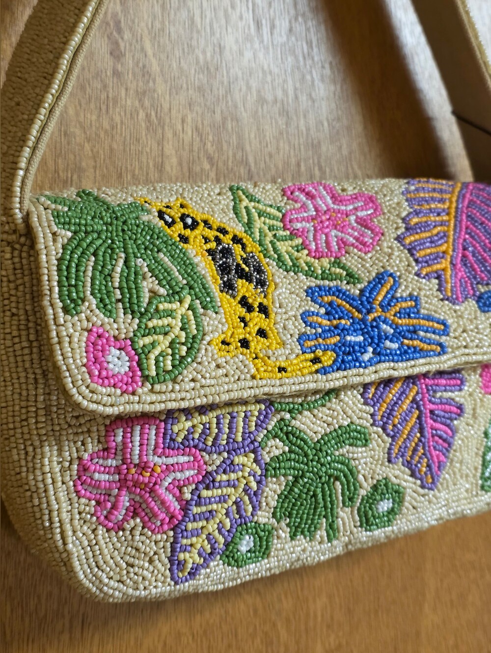 America & Beyond Beaded Leopard Cheetah Jungle Shoulder Bag w/Extra Beads NWT